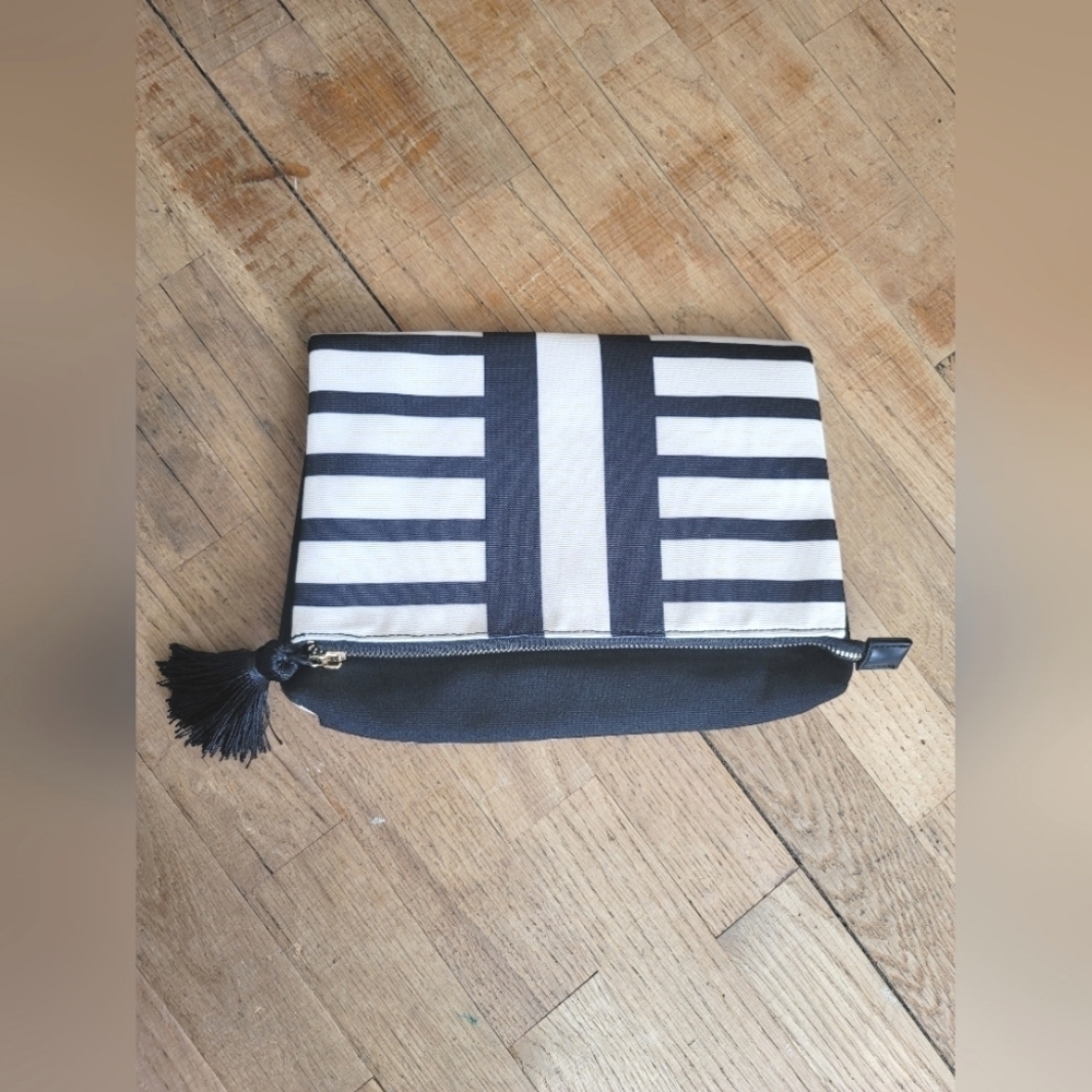 Summer + Rose , black and white striped foldover Clutch - NWOT